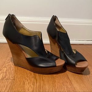 Seychelles Black Faux Leather Wedge Sandal